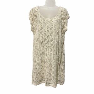 KNITTED DOVE Ivory Crochet Short Sleeve Dress Cover Up XL